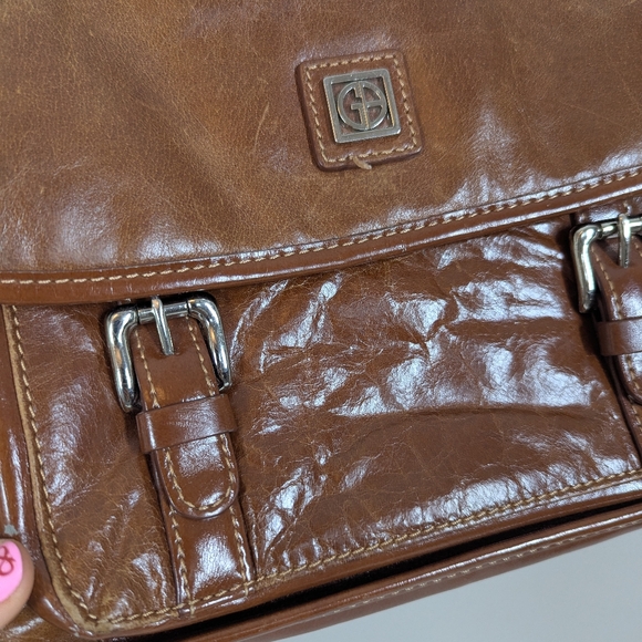 Giani Bernini Italian Leather Brown Satchel Crossbody Bag Multi Compartment - Picture 5 of 11